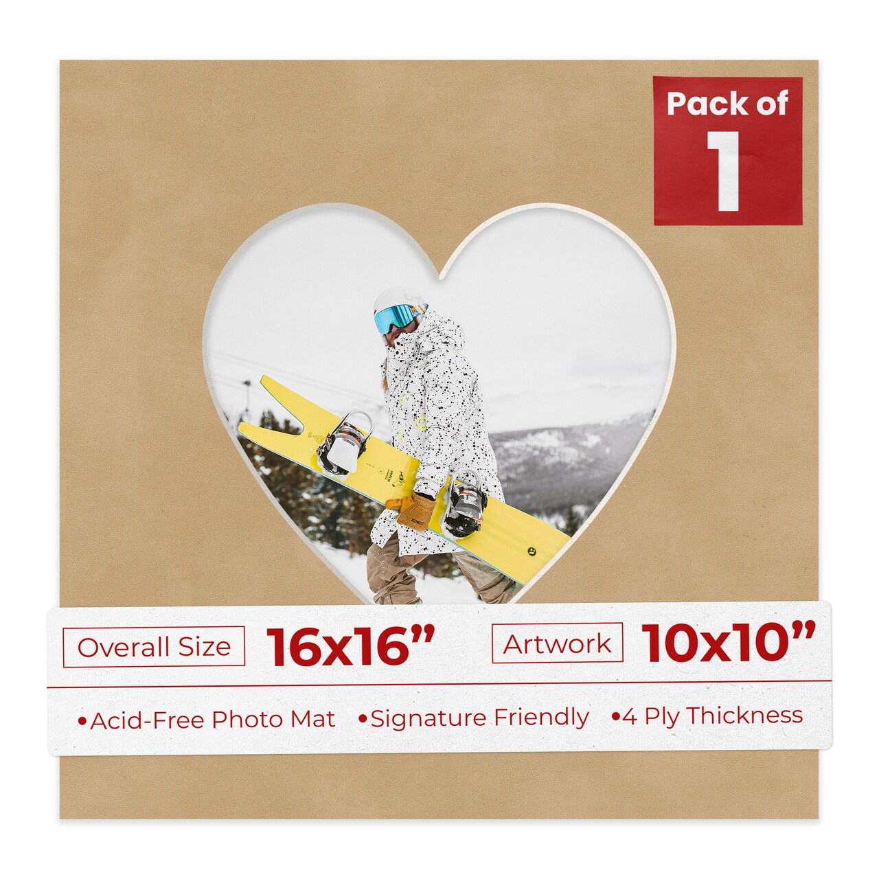 Beige Suede Mat Board for 16x16 Frames - Heart Opening for 10x10 Photos